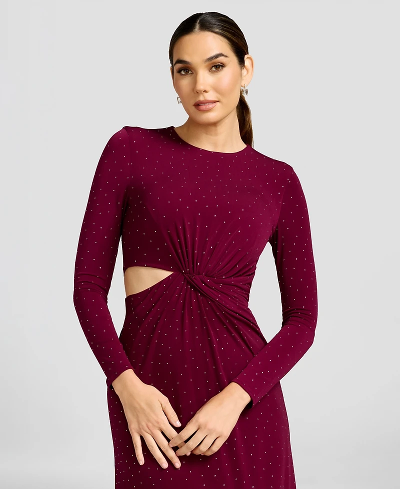 Dress the Population Women's Long-Sleeve Gathered-Waist Cutout A-Line