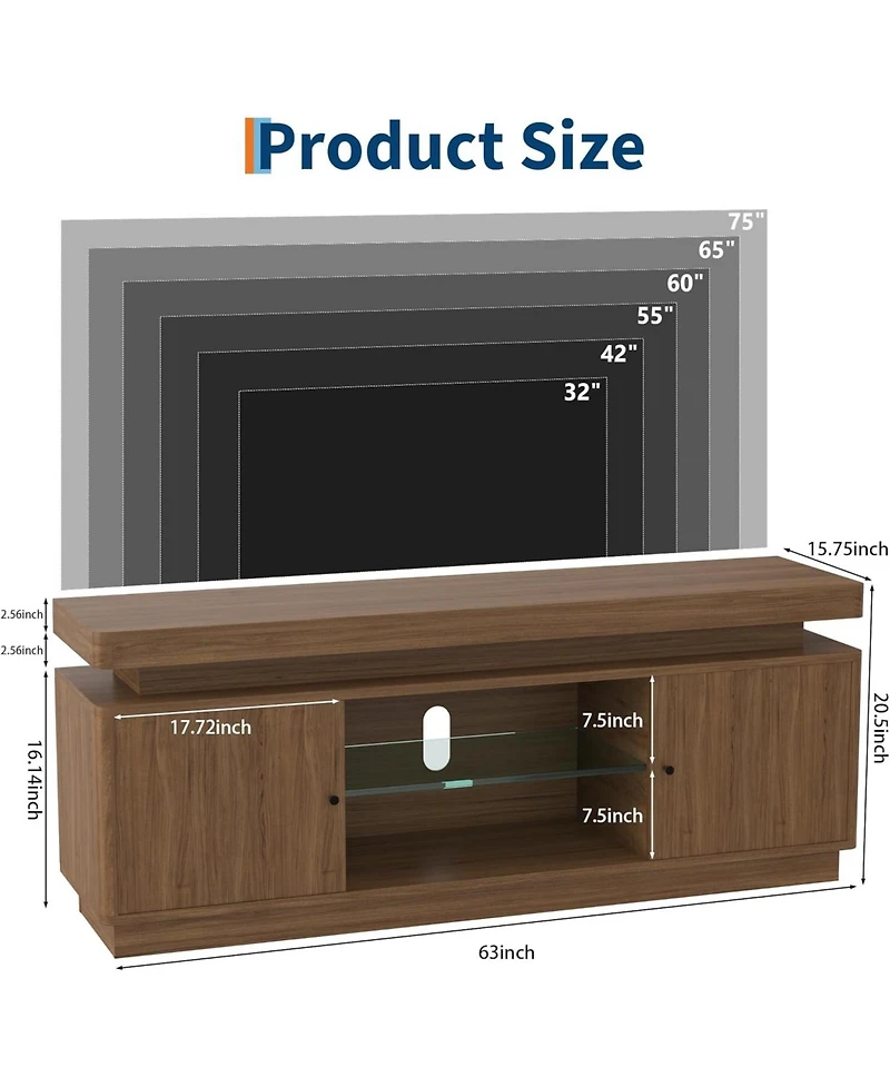 homfan Tv Stand for TVs Up to 65" – 63" Mid Century Entertainment Center with Power Outlets and Adjustable Shelf for Living Room