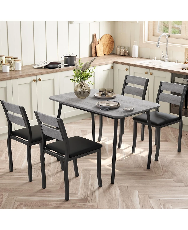 homfan Dining Table Set of 5, Wooden Kitchen Table with Metal Frame and Upholstered Chairs for Small Space Apartment