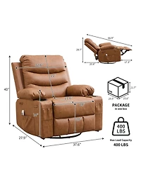 homfan Oversized Manual Rocking Chair, Corduroy 360degree(s) Swivel Glider with Cup Holder, Massage and Heat Recliner, Small Sofa Chair