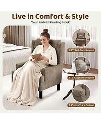 homfan Wingback Accent Chair for Living Room, Mid-Century Modern Reading Chair with Chenille Upholstery, High Back, Pillow and Wood Legs
