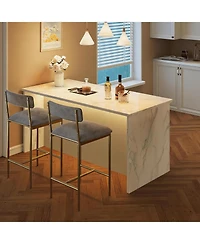 homfan Set of 2 Velvet Counter Height Bar Stools with Backrest and Footrest