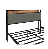 Lucky One King Size Platform Bed Frame with Usb Outlets, Heavy Duty Metal Slats, No Box Spring Needed, Under-Bed Storage