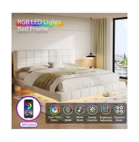 Lucky One King Size Boucle Floating Bed with Led Light, Anti-Collision Corners, No Box Spring Needed, Easy Clean Under-Bed