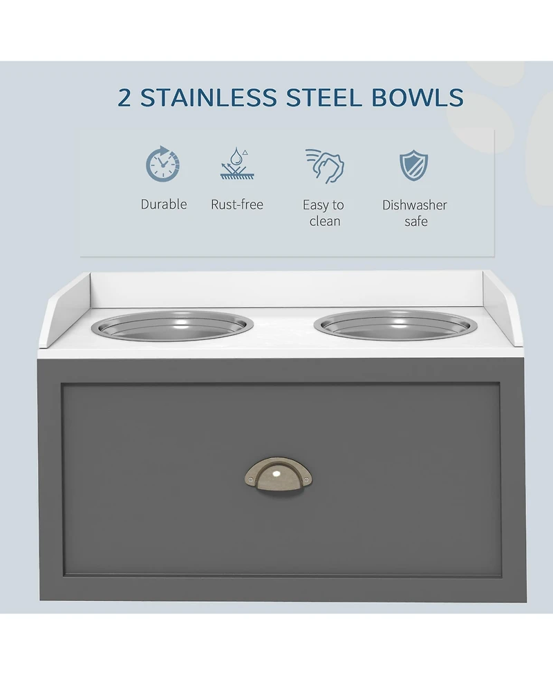 Ruie Elevated Dog Feeding Station with Storage Drawer and Two Raised Bowls for Large Dogs
