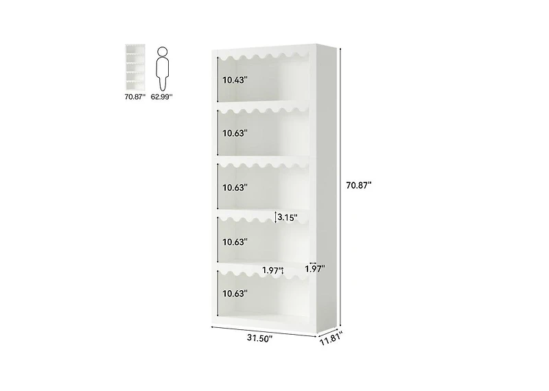 Tribesigns 70" Bookcase, Modern 5-Tier Bookshelf Storage Organizer with Scalloped Edges