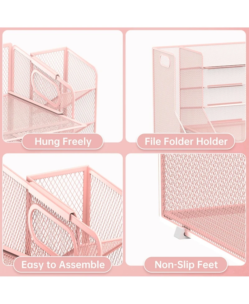 Danrong 5 Tier Mesh Desk Organizer with File Holder Tilted Sorter Pen Drawer Storage
