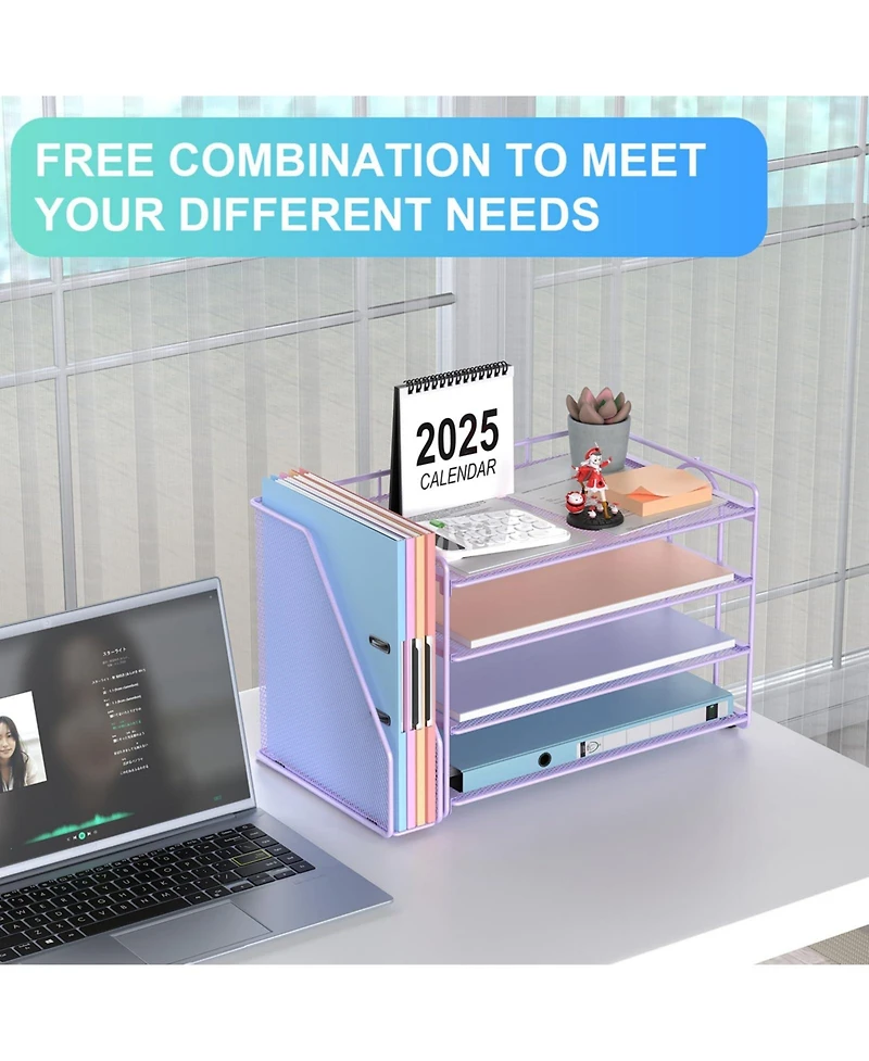 Danrong 4 Tier Paper Desk Organizer with Magazine Holder Office Storage