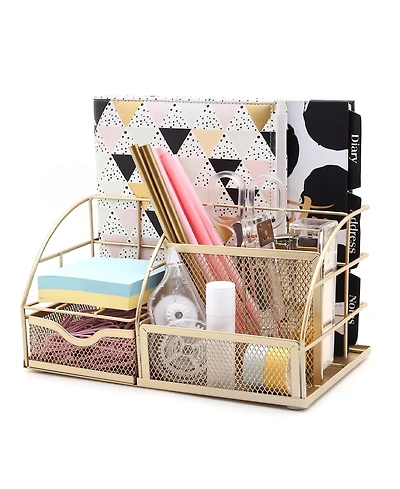 Danrong Mesh Metal Desk Organizer with Drawer Multi Compartment Storage