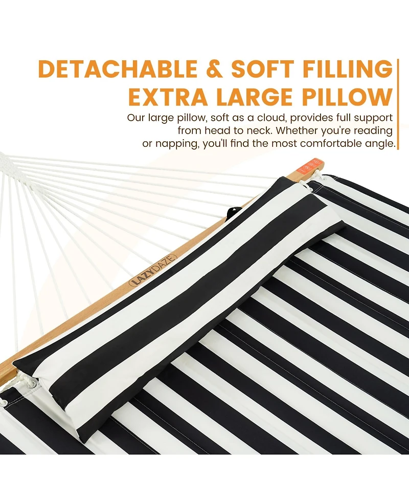 Piscifun 10.5feet 2 Person Quilted Double Hammock With Spreader Bar Side Pocket Carabiners Tree Straps 450lbs Capacity