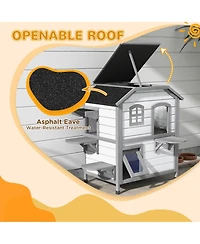 Ruie 2 Story Wooden Outdoor Cat House Weatherproof Enclosure with Openable Roof