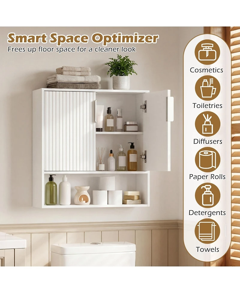 Gymax Bathroom Wall Cabinet Over-the-Toilet Medicine Cabinet with 2 Fluted Doors