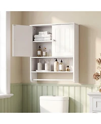 Gymax Bathroom Wall Cabinet Wall Mounted Medicine Cabinet with Towel Bar and Shelf