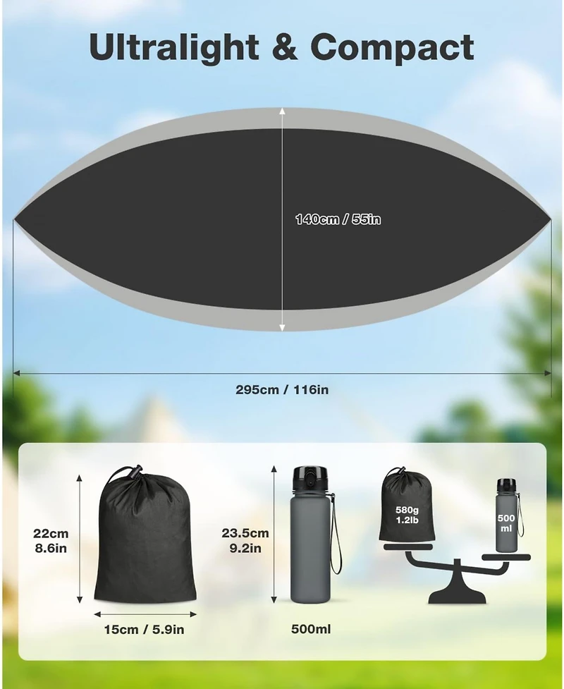 Piscifun Heavy Duty Camping Hammock 700lbs Capacity With Tree Straps Carry Bag Portable Outdoor