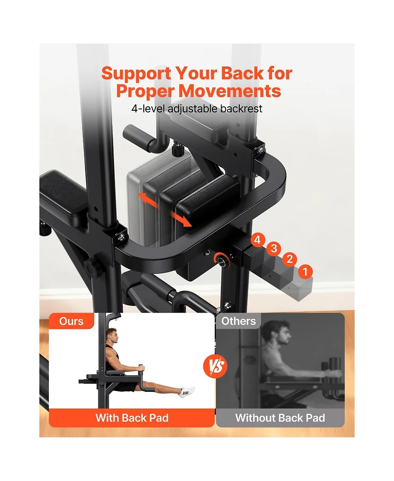 Sevorley Adjustable Power Tower Pull-Up and Dip Station with Back Pad, 330 lb Capacity