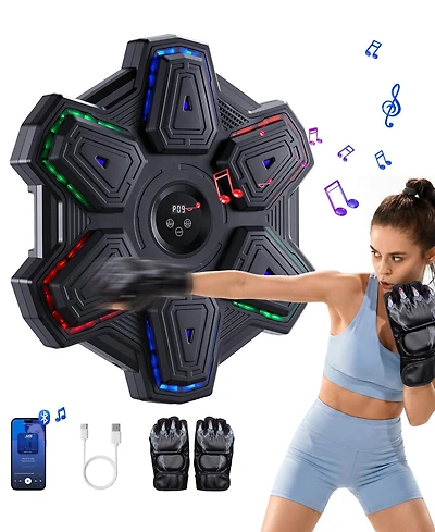 Sugift Music Boxing Machine, Bluetooth and Led, Wall-Mounted Punching Pad with Gloves, 9 Modes and Speeds for Adults and Kids