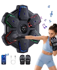 Sugift Music Boxing Machine, Bluetooth and Led, Wall-Mounted Punching Pad with Gloves, 9 Modes and Speeds for Adults and Kids