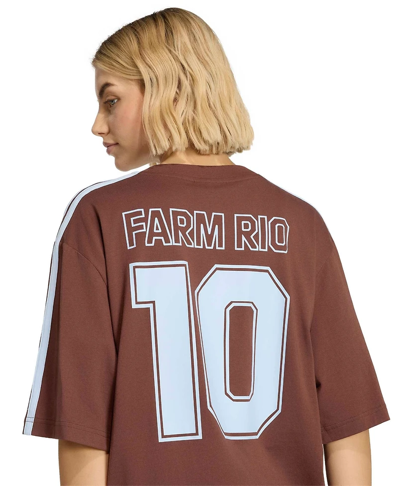 adidas Women's Farm Gfx Tee 2 Retro Graphic-Print 3-Stripes Crewneck T-Shirt