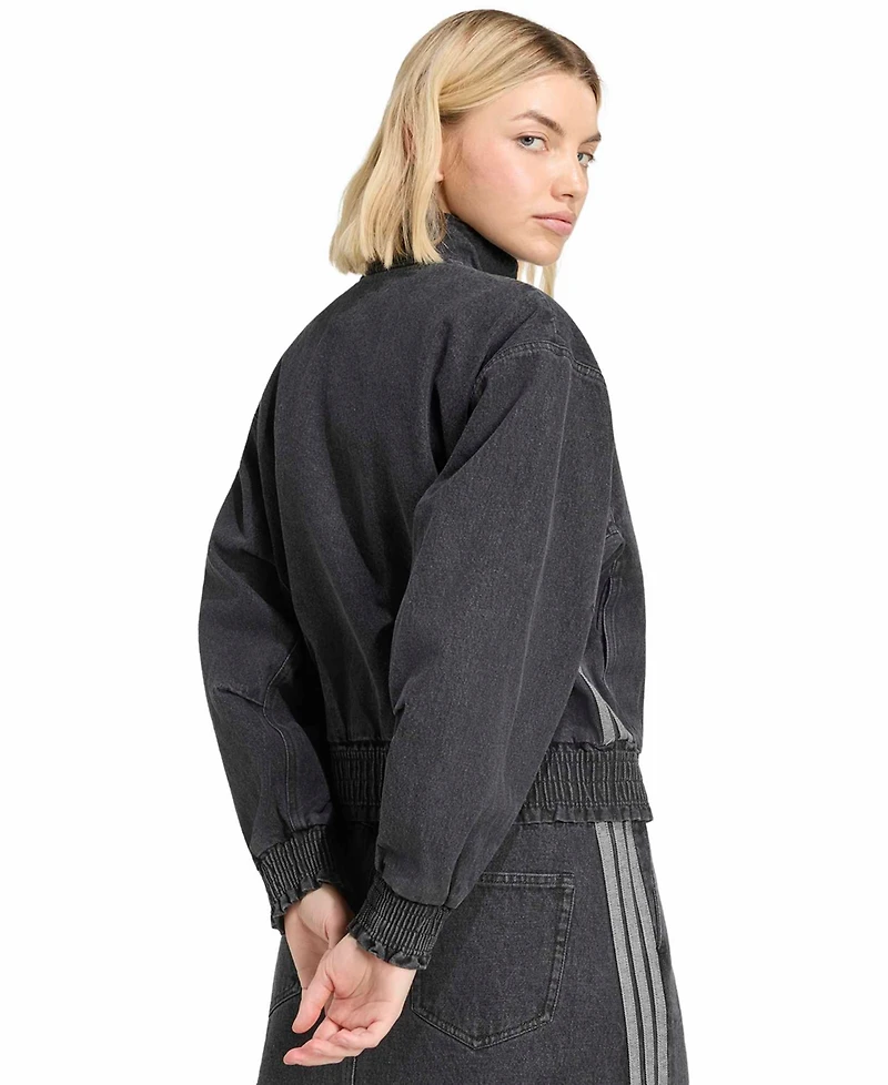 adidas Women's Stadium Washed Denim Bomber Loose-Fit Jacket