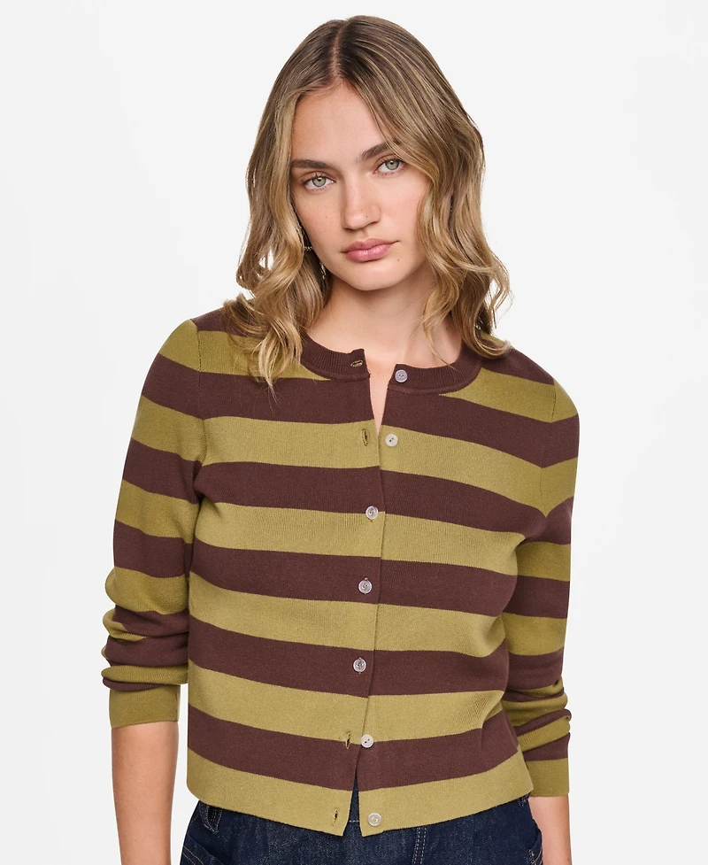 Dkny Jeans Petite Cropped Striped Crewneck Cardigan