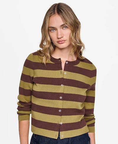 Dkny Jeans Petite Cropped Striped Crewneck Cardigan