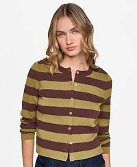 Dkny Jeans Petite Cropped Striped Crewneck Cardigan