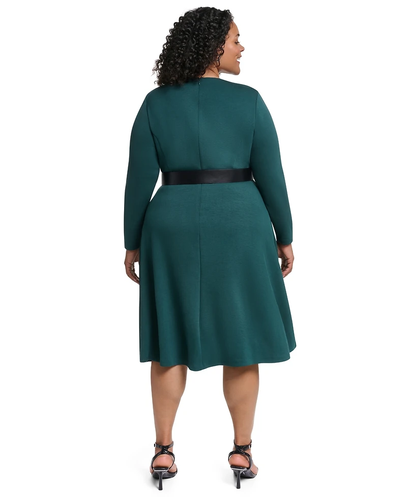 Dkny Plus V-Neck Buckle Belt Midi Dress