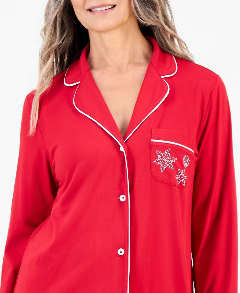 Charter Club Women's Long-Sleeve Button-Front Notched Sleep Shirt, Macy's Exclusive