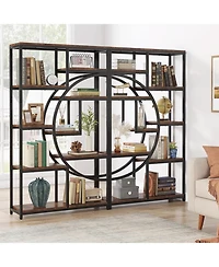 Tribesigns 5 Tier Industrial Bookshelf Set of 2, Freestanding Tall Bookshelves Display Shelf Storage Organizer with 9-Open