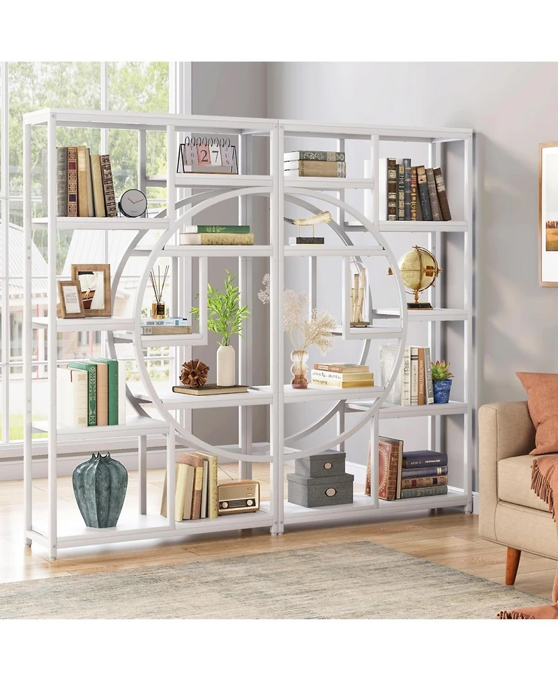 Tribesigns 5 Tier Industrial Bookshelf Set of 2, Freestanding Tall Bookshelves Display Shelf Storage Organizer with 9-Open Storage Shelf