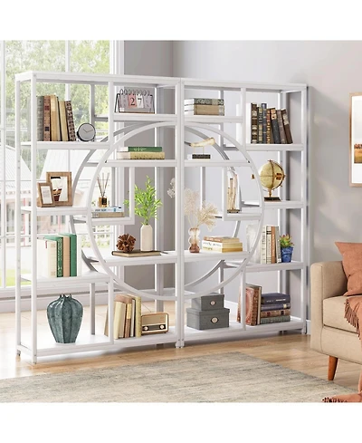 Tribesigns 5 Tier Industrial Bookshelf Set of 2, Freestanding Tall Bookshelves Display Shelf Storage Organizer with 9-Open Storage Shelf
