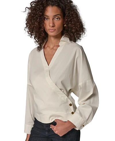 Donna Karan Weekend Women's Pinstripe Poplin Long-Sleeve Blouse