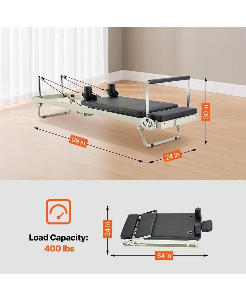 Sevorley Foldable Pilates Reformer with Dual Spring and Cord Resistance, 400 lb Capacity