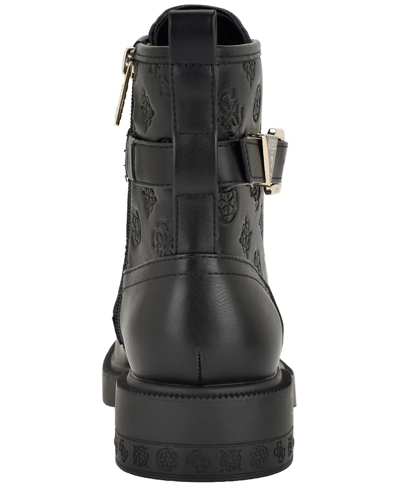 Guess Women's Fellini Buckle Strap Lace-Up Combat Booties