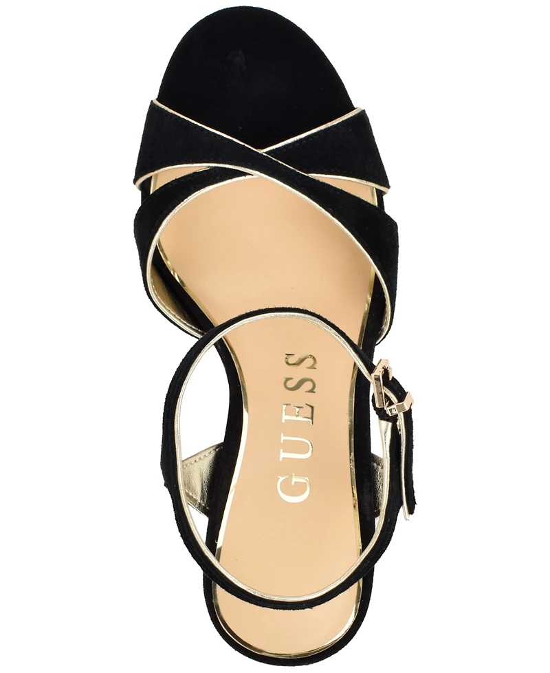 Guess Women's Chaylen Suede Ankle Charms Stiletto Dress Sandals