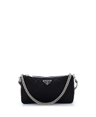 Pre-Owned Prada Small Chain Zip Shoulder Bag Quilted Tessuto