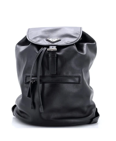 Pre-Owned Prada Medium Front Zip Drawstring Backpack Soft Calf