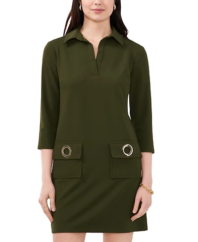Msk Petite Collared Neck Scuba Crepe Shift Dress