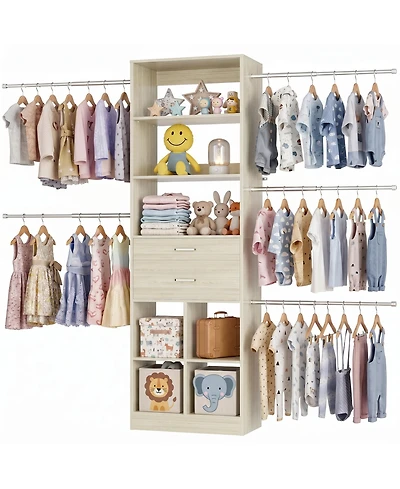 Aheaplus Small Closet Organizer with Drawers and Hanging Rods for a Child's Room