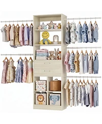 Aheaplus Small Closet Organizer with Drawers and Hanging Rods for a Child's Room