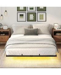 Slickblue Full Size Floating Bed Frame with Led Lights, Charging Station and Metal Platform Frame