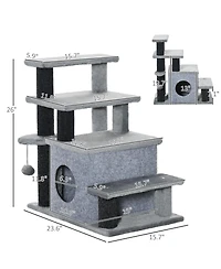 Ruie Adjustable 3 to 4 Step Cat Stairs with Scratching Post and Condo