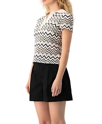Ivonne Women's Chevron Knit Collared Polo Blouse