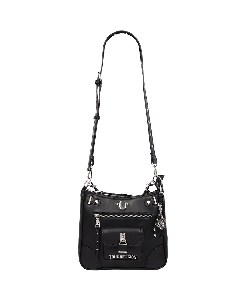 True Religion Moto Zip Top Hobo Bag with Lock Pocket Charm - Convertible Shoulder bag