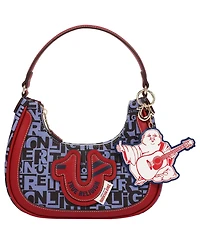 True Religion Graphic Horseshoe Hobo Bag with Buddha Charm and Logo Print
