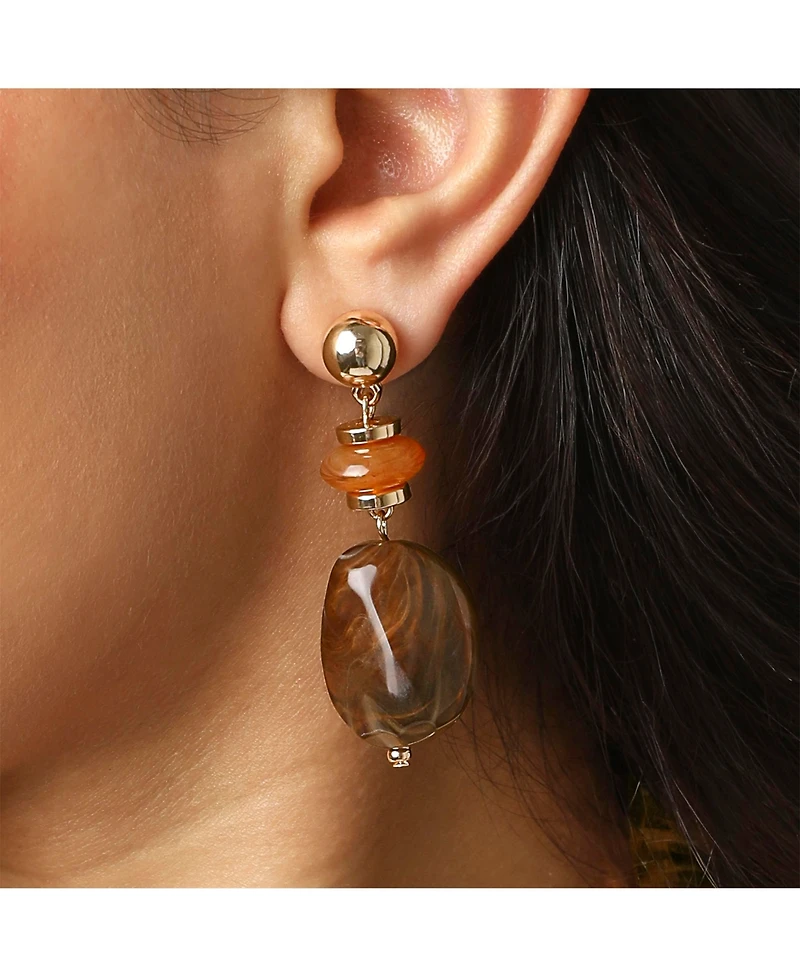 Jessica Simpson Large Bead Drop Earrings for Women, Beaded Dangle Earrings Gold-Tone