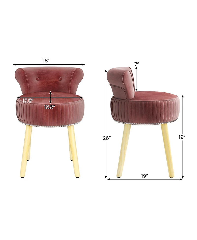 Gouun Tufted Velvet Vanity Chair with Low Back and Solid Rubber Wood Legs