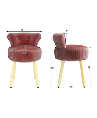 Gouun Tufted Velvet Vanity Chair with Low Back and Solid Rubber Wood Legs