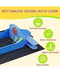 homfan Airplane Themed Wooden Sand and Water Table, Fir Wood Sandbox with Adjustable Rotatable Canopy for Kids Ages 3 to 8