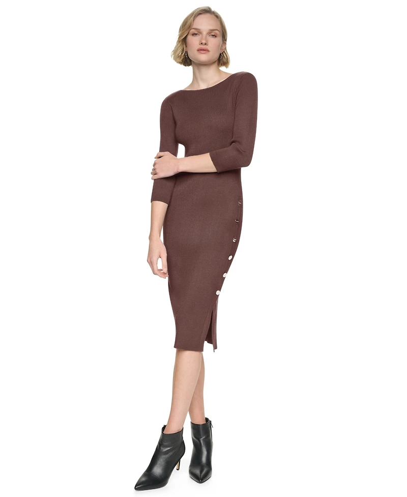 Dkny Women's 3/4 Sleeve Boat Neck Midi Sweater Dress